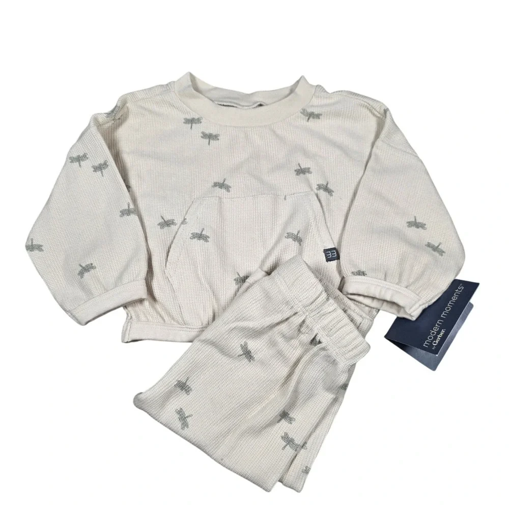 Modern Moments by Gerber Baby 2PC‎ Waffle Knit Set Tan Dragonfly 3-6M NWT